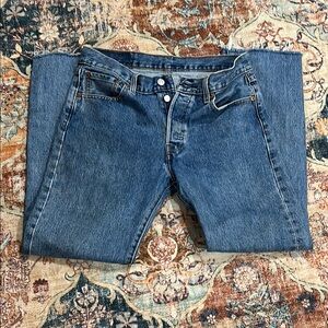 Classic Blue Denim Jeans. Levi’s. 501. 30 x 28. Legs were cut short